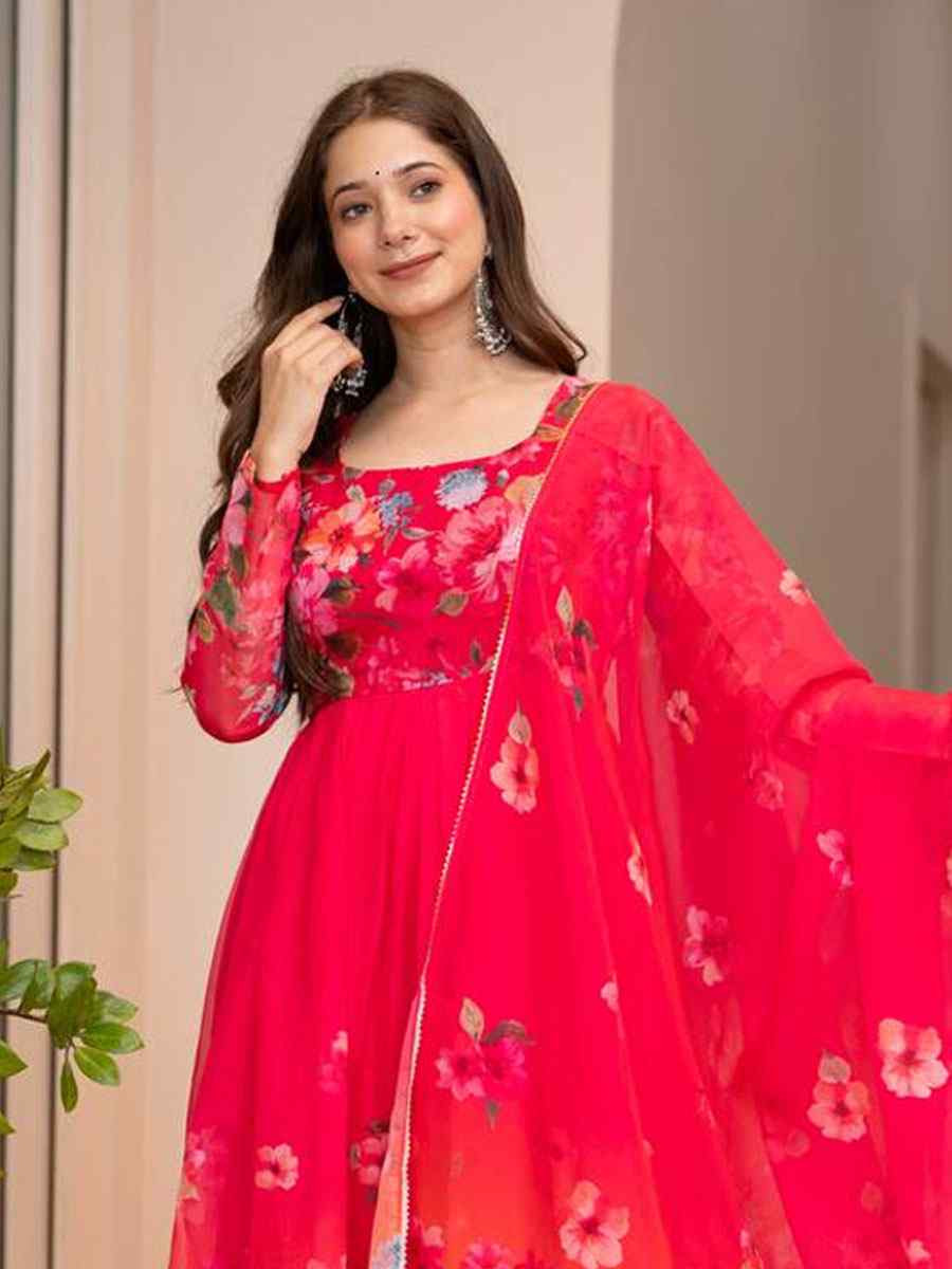 Multi Pure Soft Organza Printed Party Wedding Festival Casual Ready Anarkali Salwar Kameez
