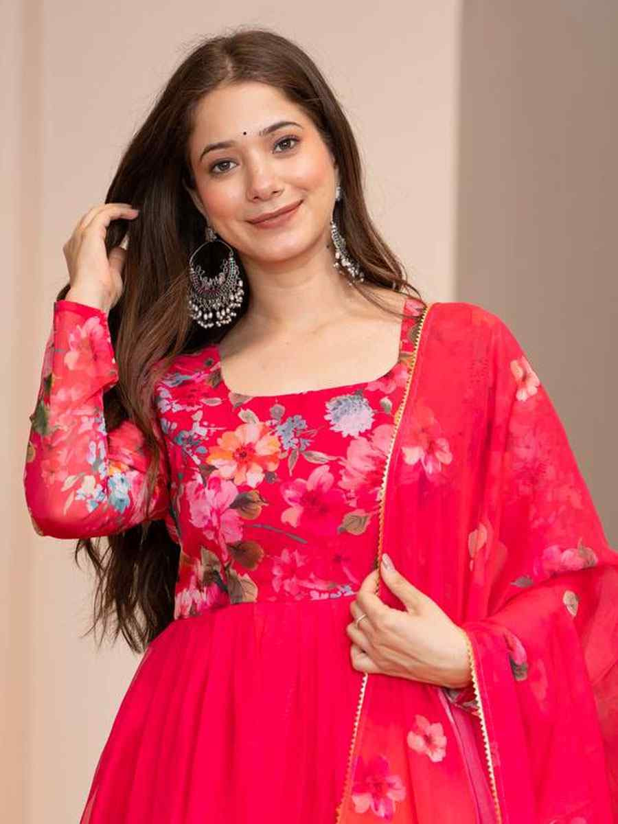 Multi Pure Soft Organza Printed Party Wedding Festival Casual Ready Anarkali Salwar Kameez