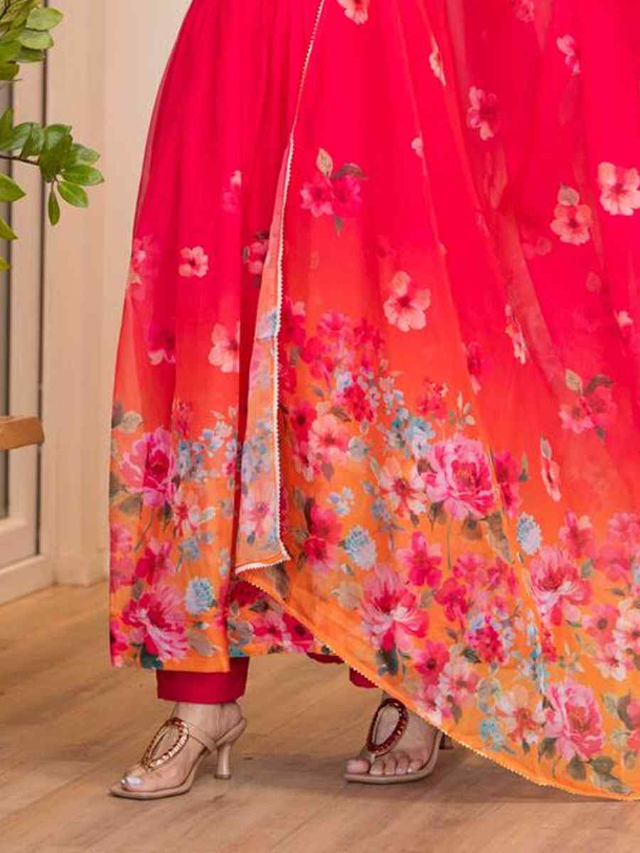 Multi Pure Soft Organza Printed Party Wedding Festival Casual Ready Anarkali Salwar Kameez