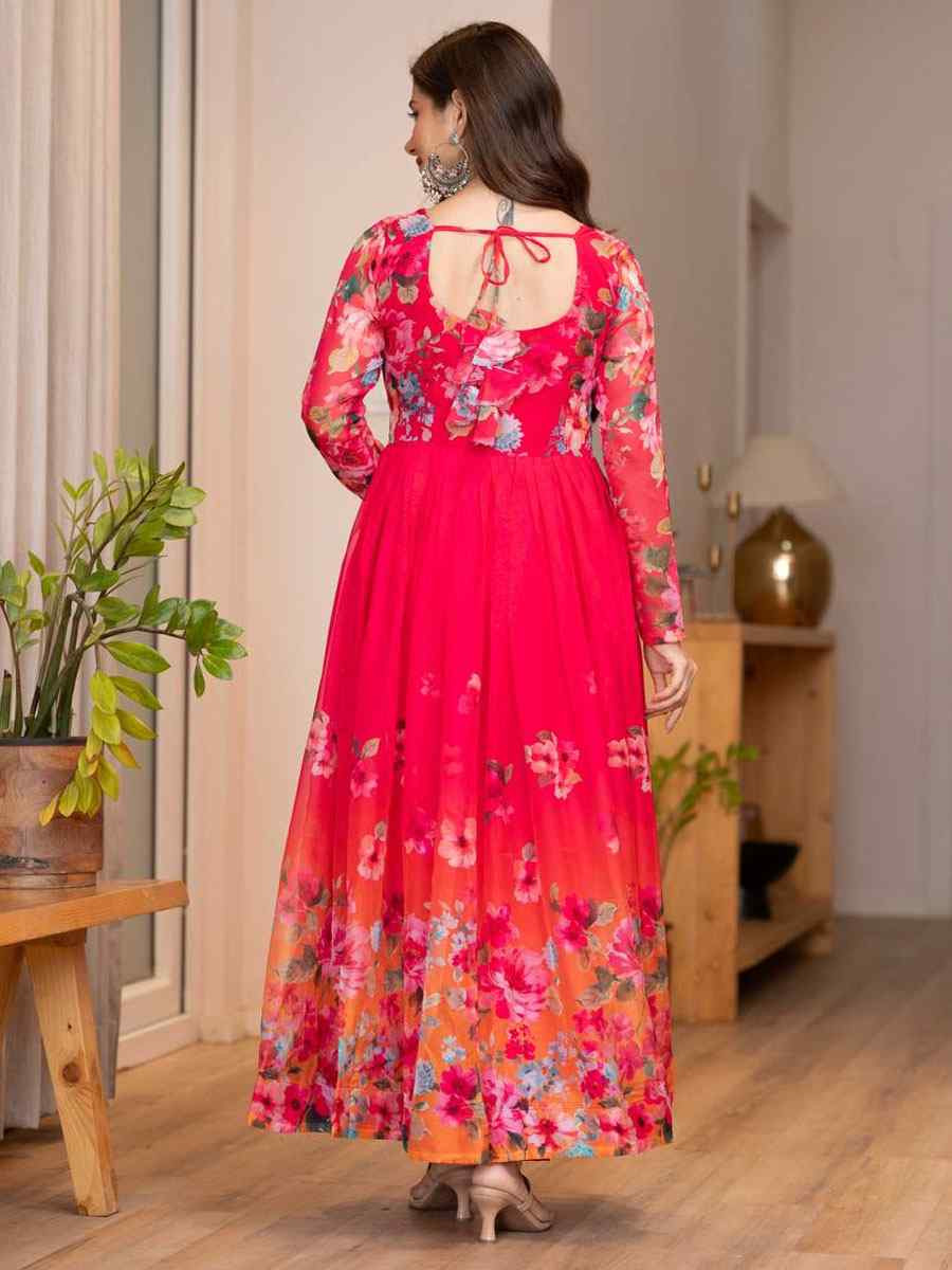 Multi Pure Soft Organza Printed Party Wedding Festival Casual Ready Anarkali Salwar Kameez