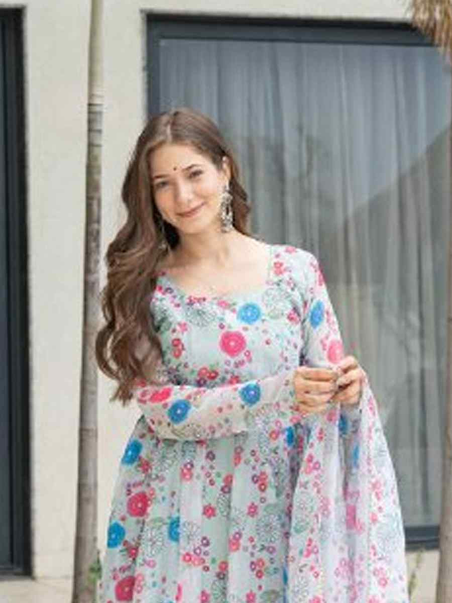 Multi Pure Soft Organza Printed Party Wedding Festival Casual Ready Anarkali Salwar Kameez