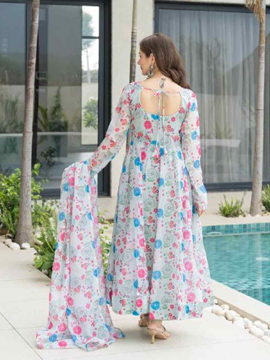 Multi Pure Soft Organza Printed Party Wedding Festival Casual Ready Anarkali Salwar Kameez