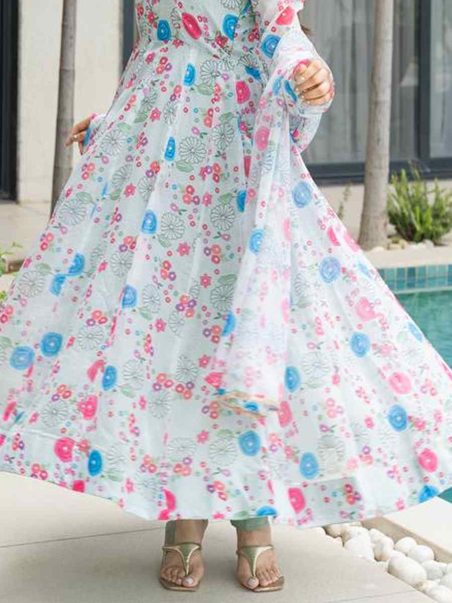 Multi Pure Soft Organza Printed Party Wedding Festival Casual Ready Anarkali Salwar Kameez