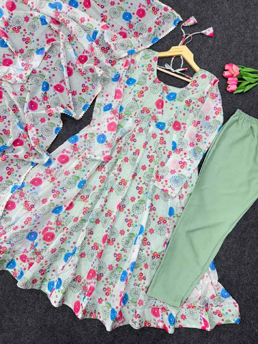 Multi Pure Soft Organza Printed Party Wedding Festival Casual Ready Anarkali Salwar Kameez