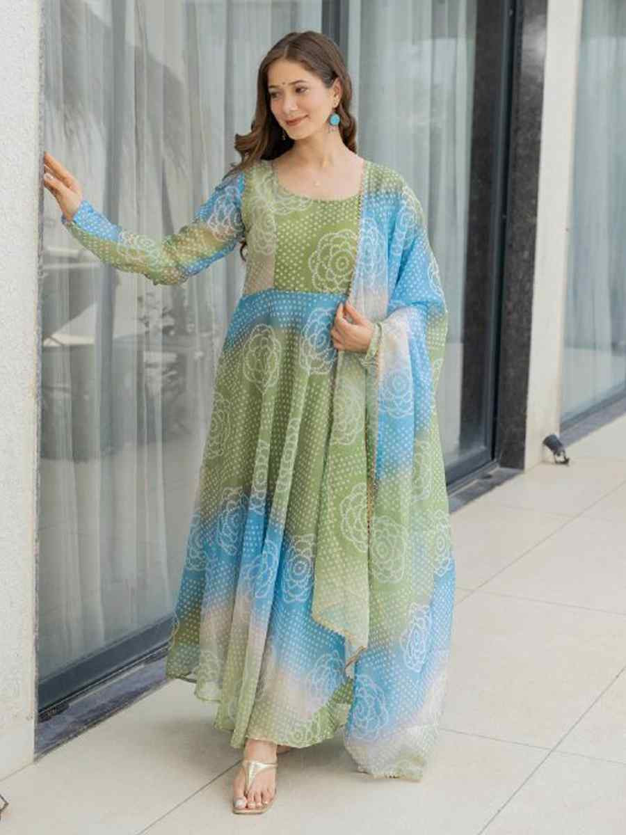 Multi Pure Soft Organza Printed Party Wedding Festival Casual Ready Anarkali Salwar Kameez