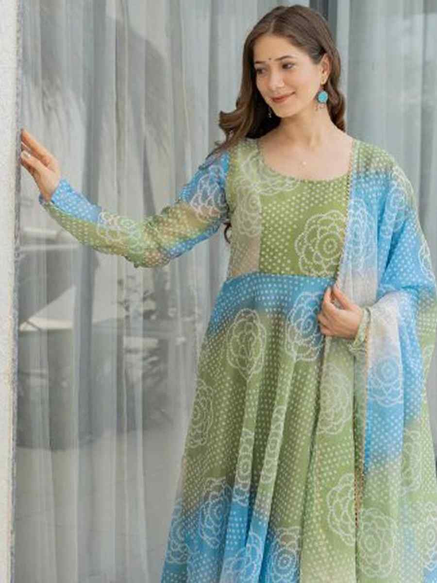 Multi Pure Soft Organza Printed Party Wedding Festival Casual Ready Anarkali Salwar Kameez