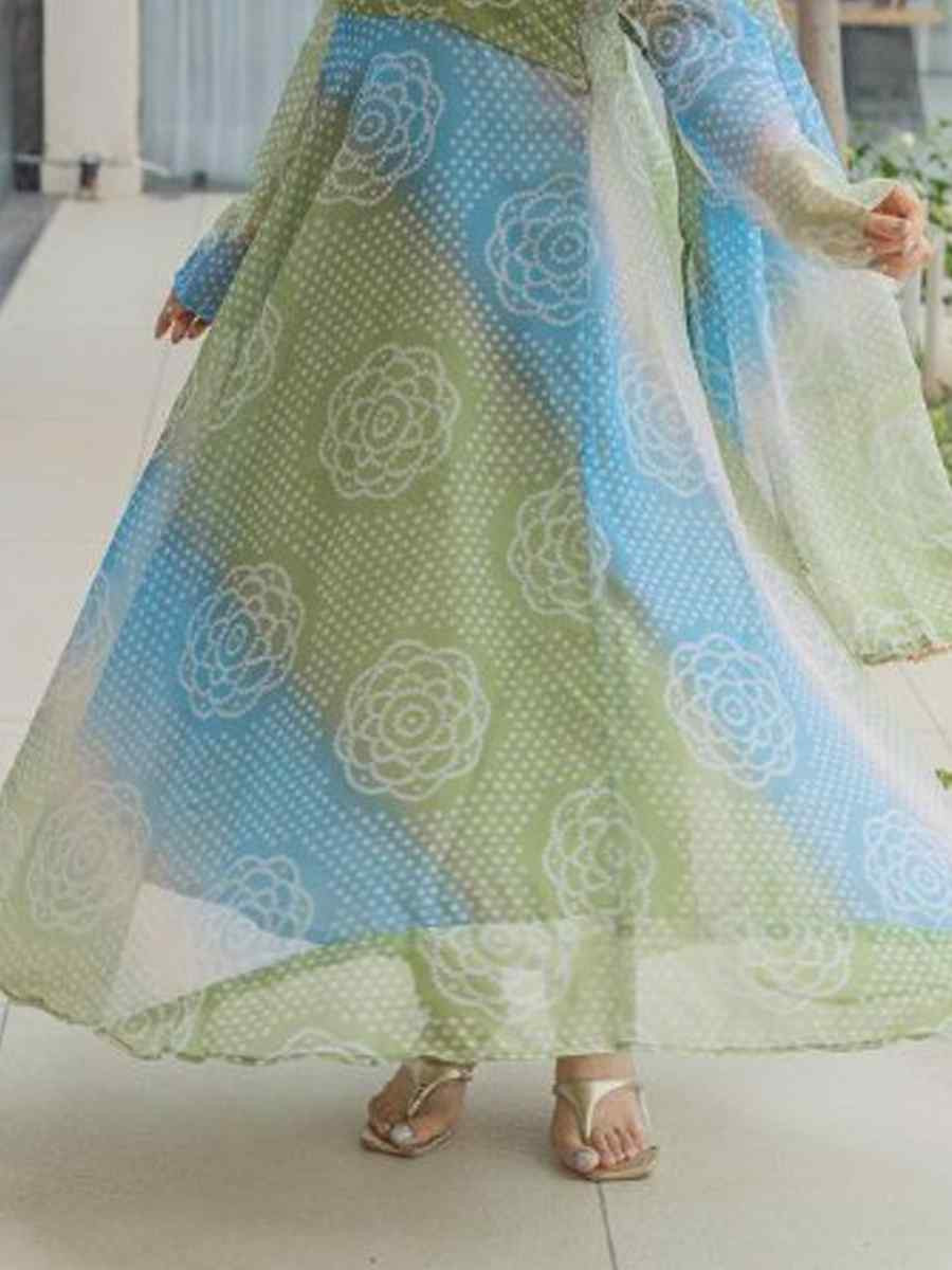 Multi Pure Soft Organza Printed Party Wedding Festival Casual Ready Anarkali Salwar Kameez