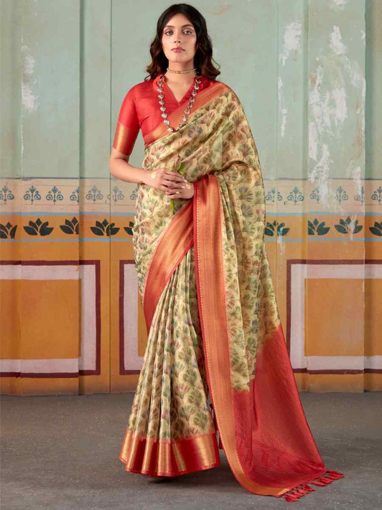 Multi Pure Tissue Silk Handwoven Wedding Festival Heavy Border Saree