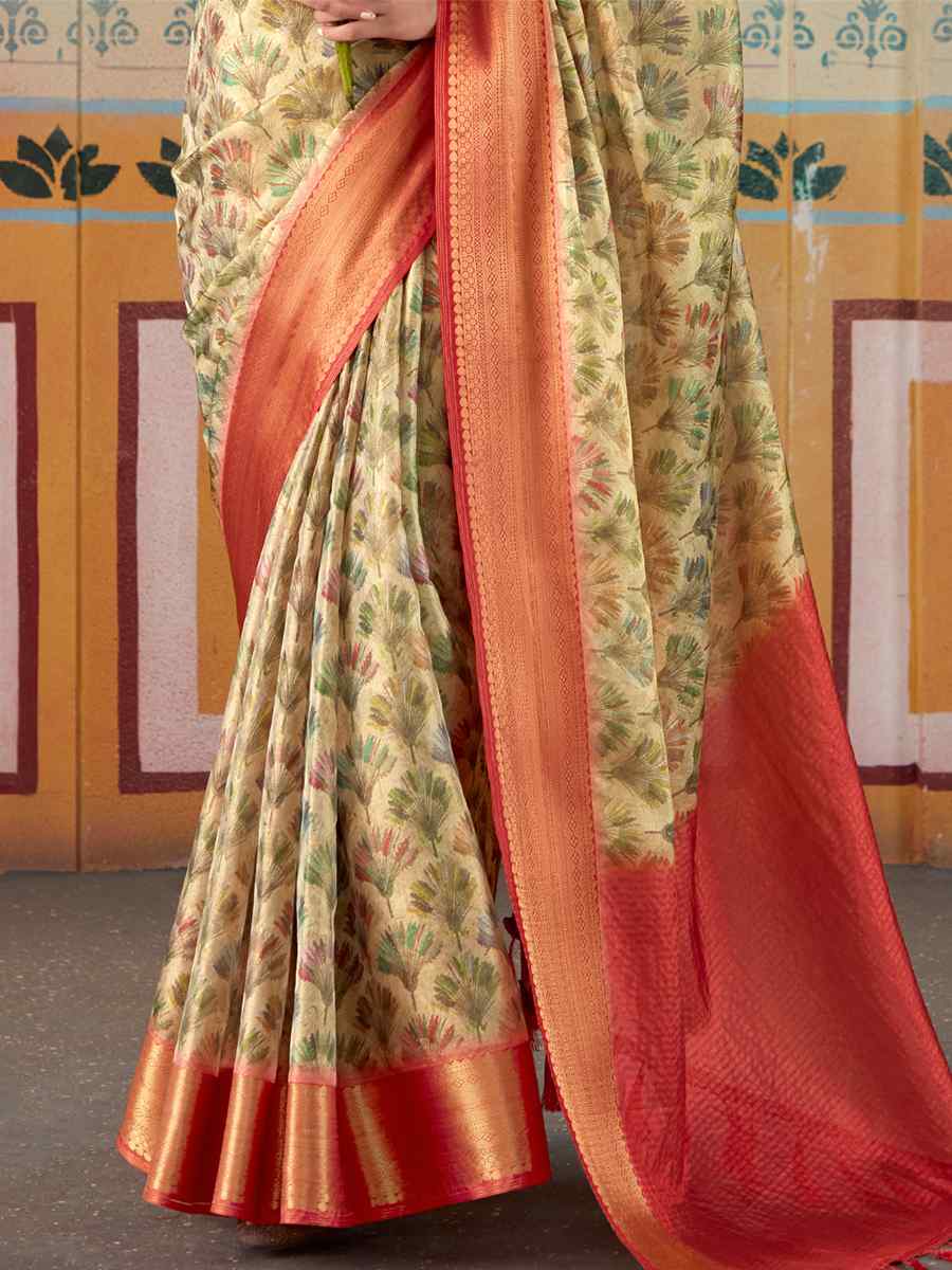 Multi Pure Tissue Silk Handwoven Wedding Festival Heavy Border Saree