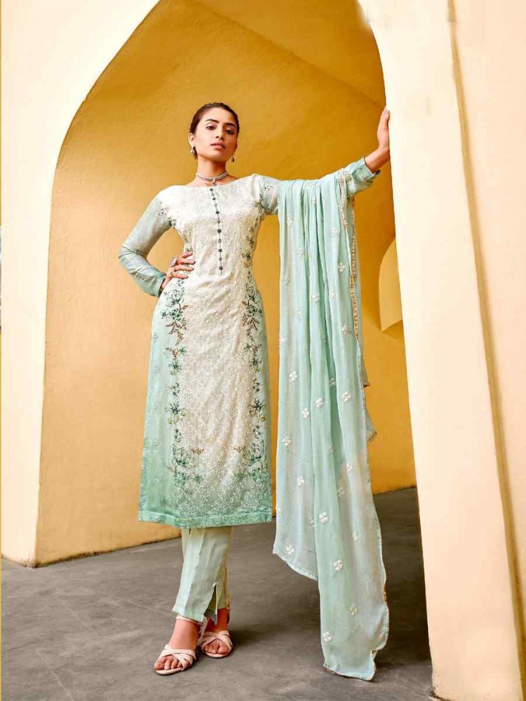 Multi Pure Viscose Chinon Chiffon Embroidered Printed Stone Party Wedding Festival Pant Salwar Kameez