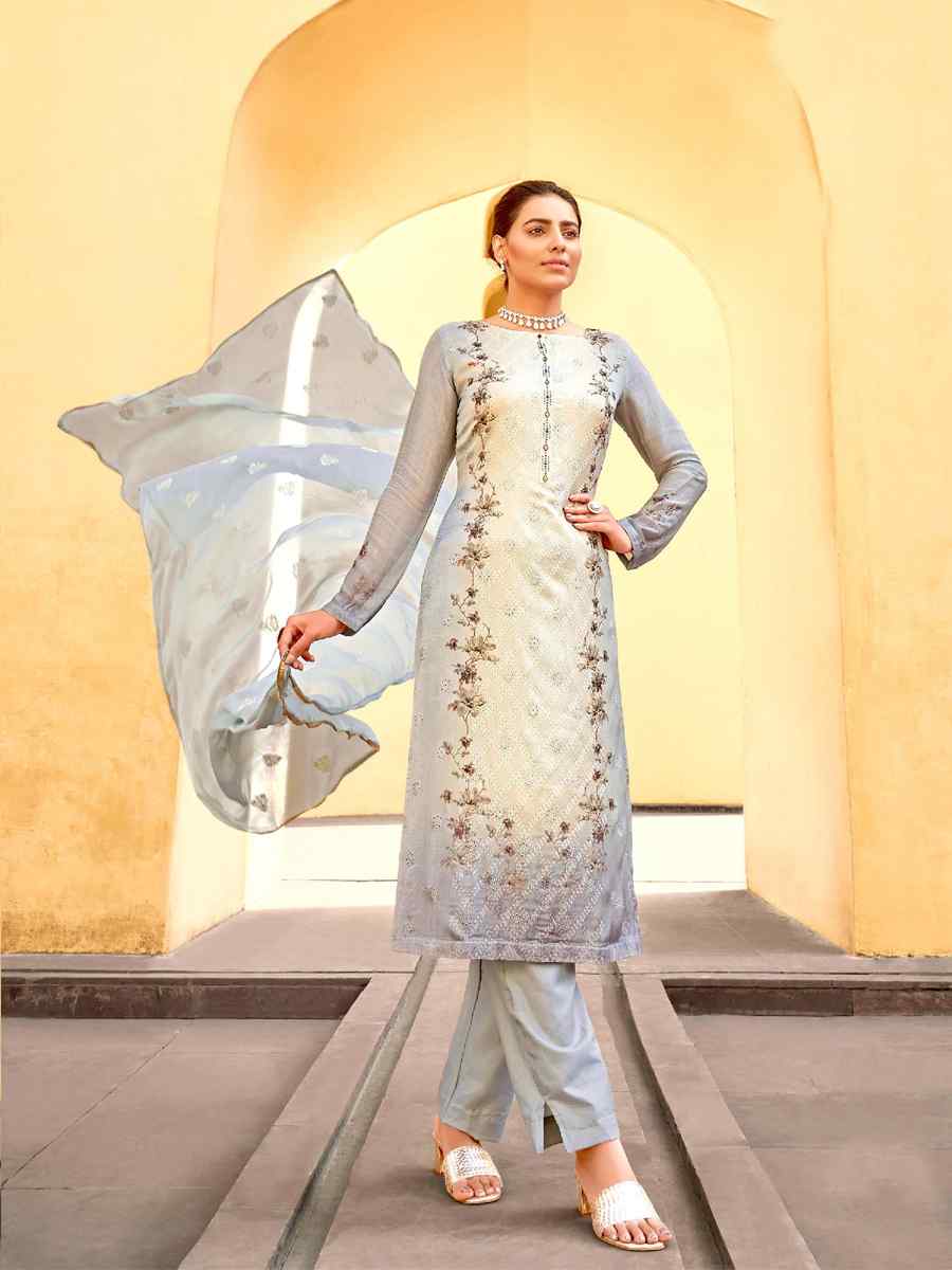 Multi Pure Viscose Chinon Chiffon Embroidered Printed Stone Party Wedding Festival Pant Salwar Kameez