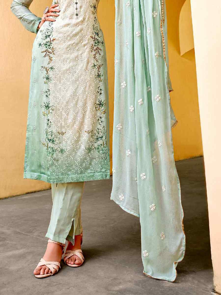 Multi Pure Viscose Chinon Chiffon Embroidered Printed Stone Party Wedding Festival Pant Salwar Kameez
