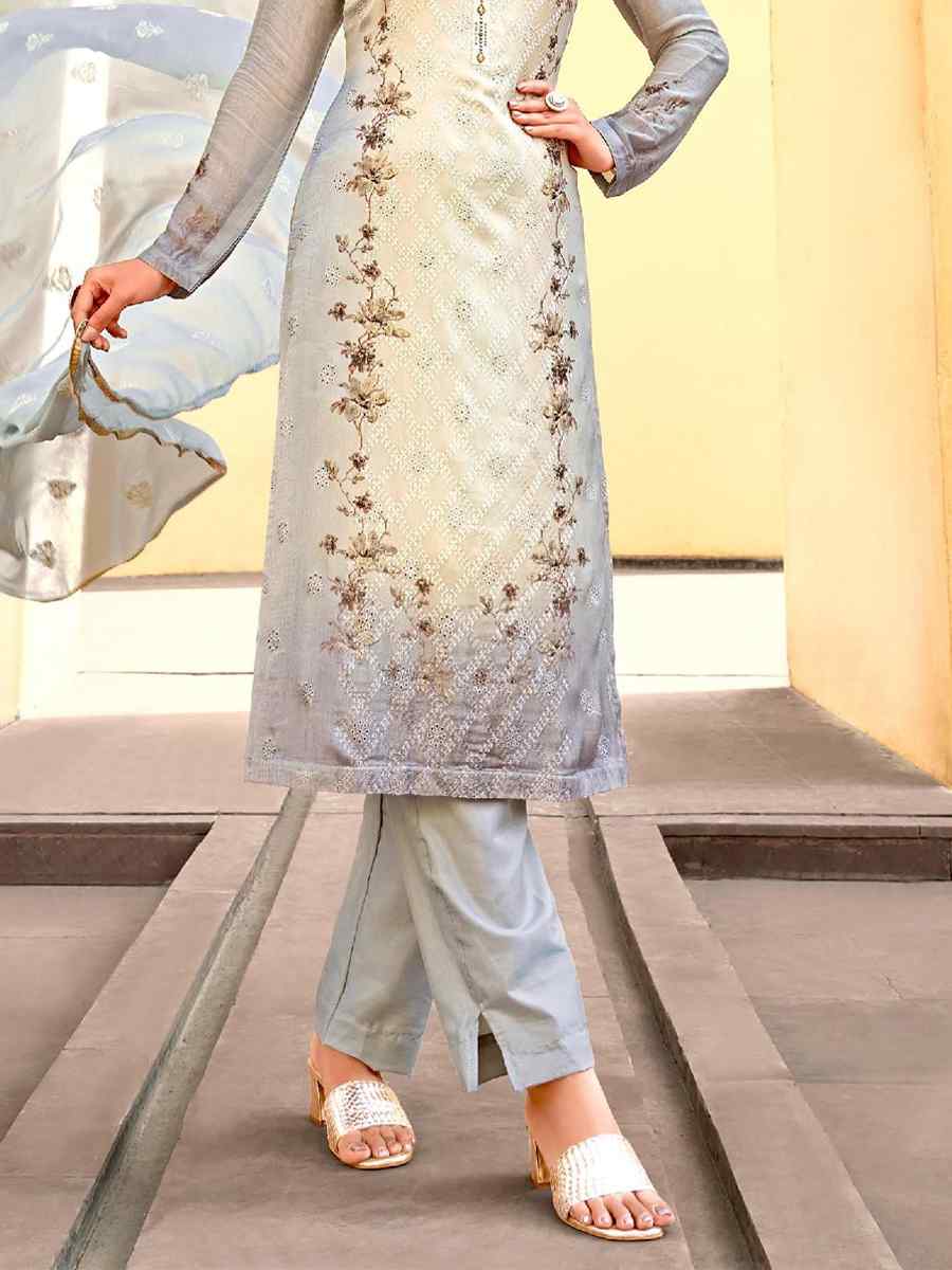 Multi Pure Viscose Chinon Chiffon Embroidered Printed Stone Party Wedding Festival Pant Salwar Kameez