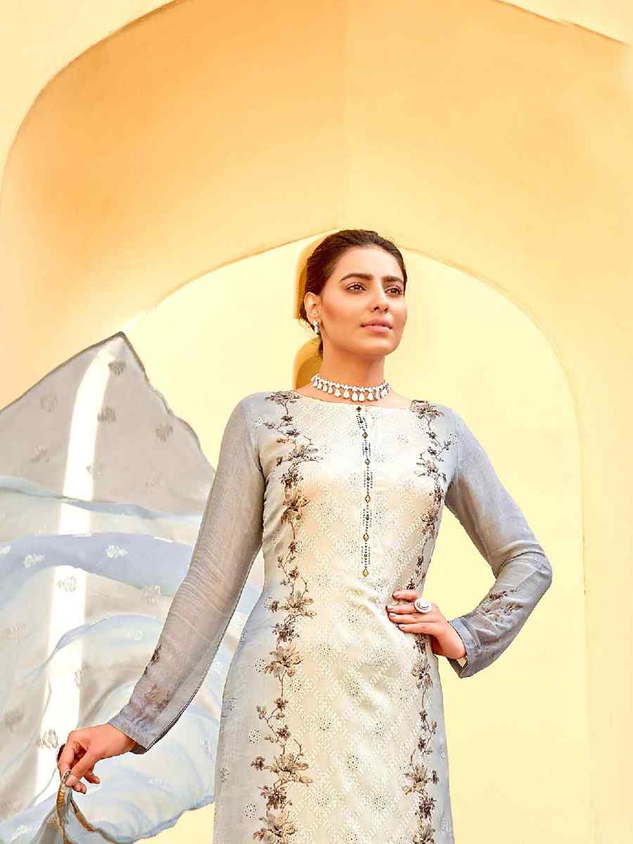 Multi Pure Viscose Chinon Chiffon Embroidered Printed Stone Party Wedding Festival Pant Salwar Kameez