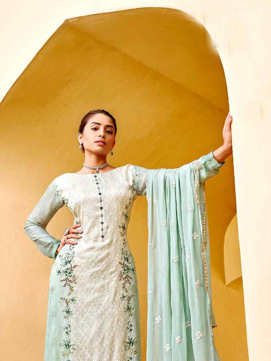 Multi Pure Viscose Chinon Chiffon Embroidered Printed Stone Party Wedding Festival Pant Salwar Kameez