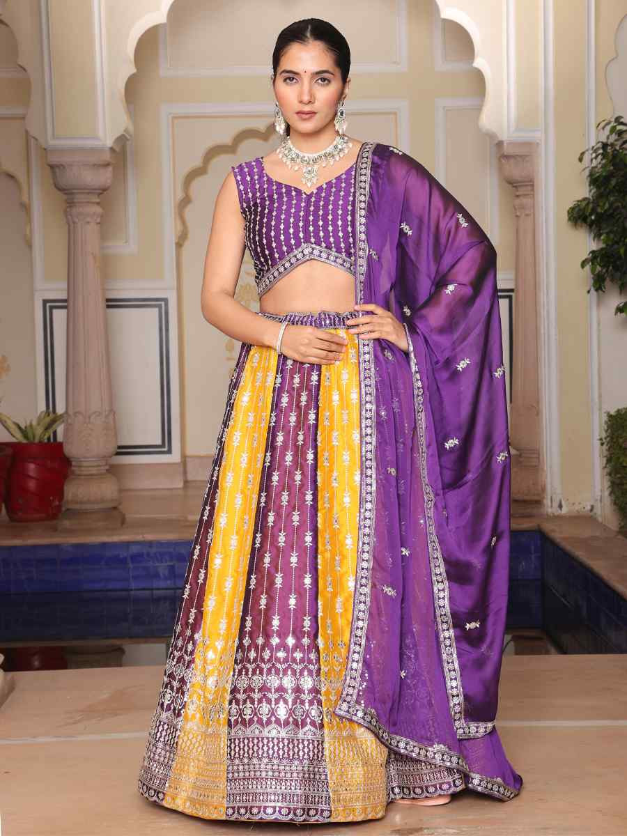 Multi Rangoli Silk Embroidered Wedding Reception Festival Heavy Border Lehenga Choli