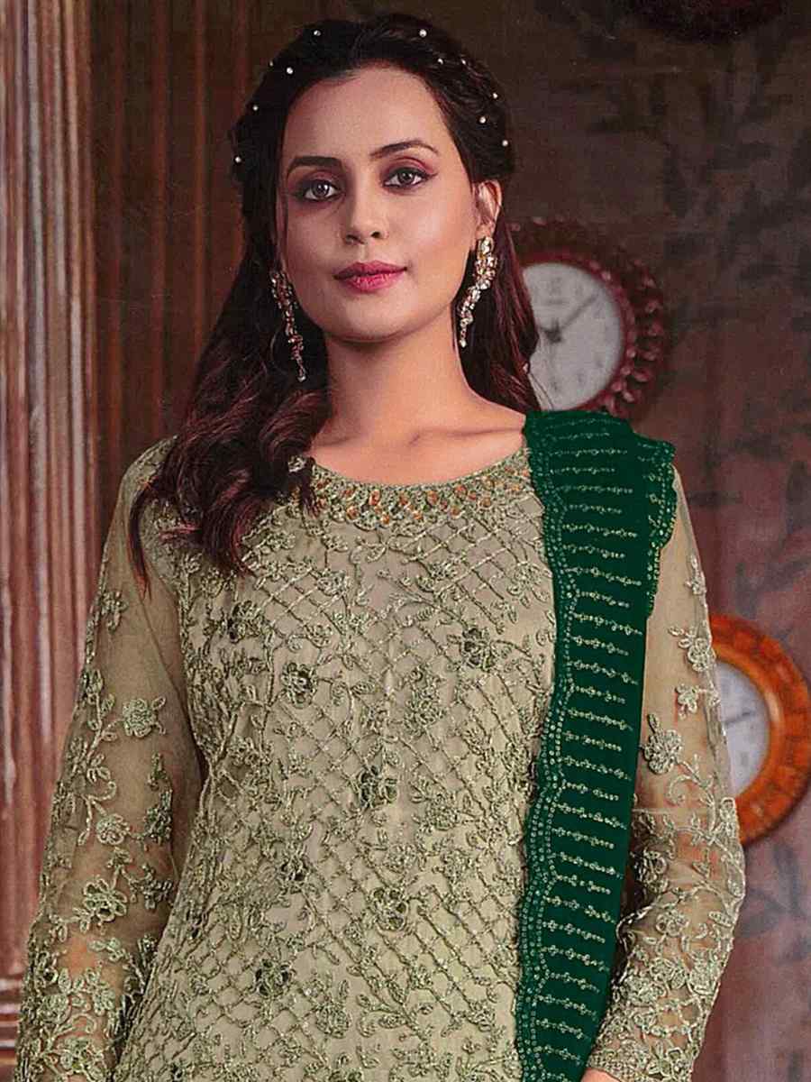 Green Net Embroidered Festival Casual Palazzo Pant Salwar Kameez
