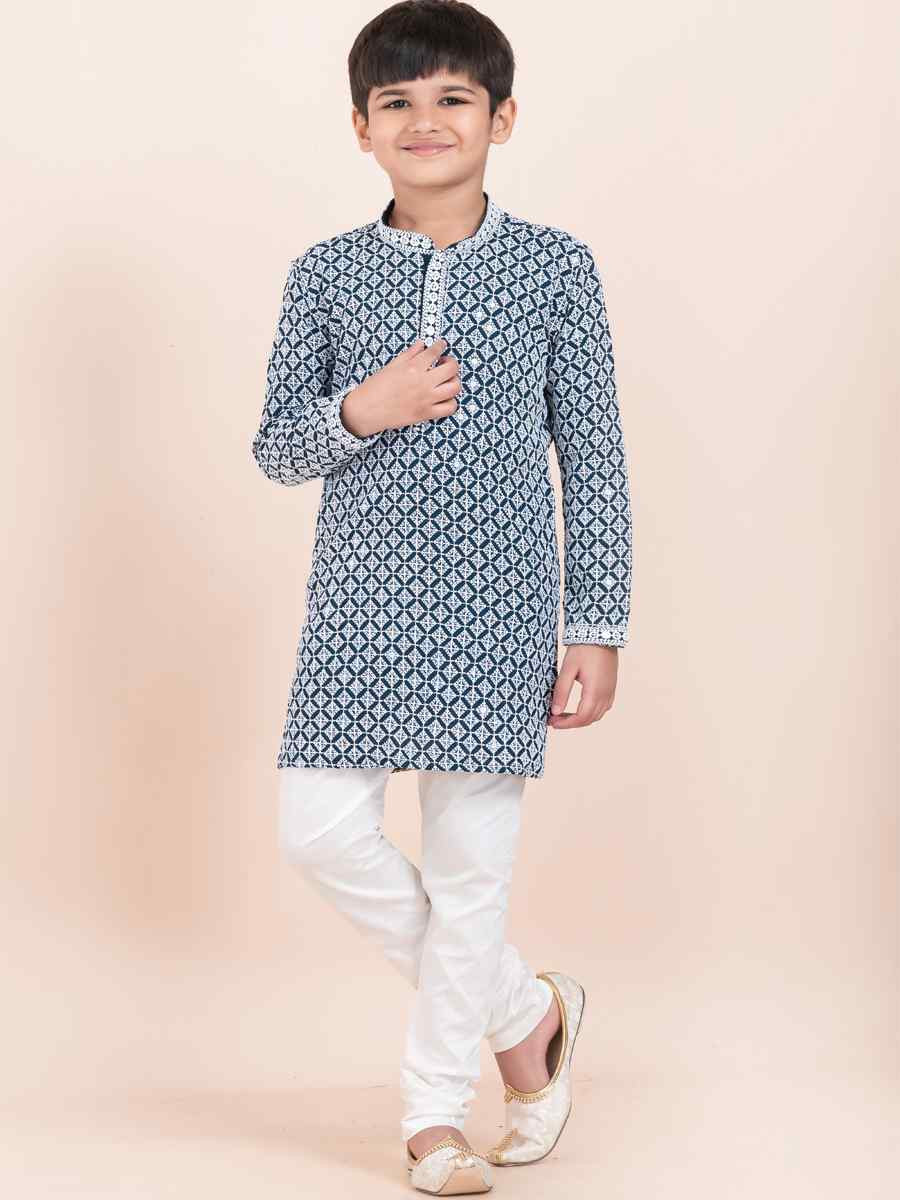 Multi Rayon Embroidered Festival Traditional Kurta Pyjama Boys Wear