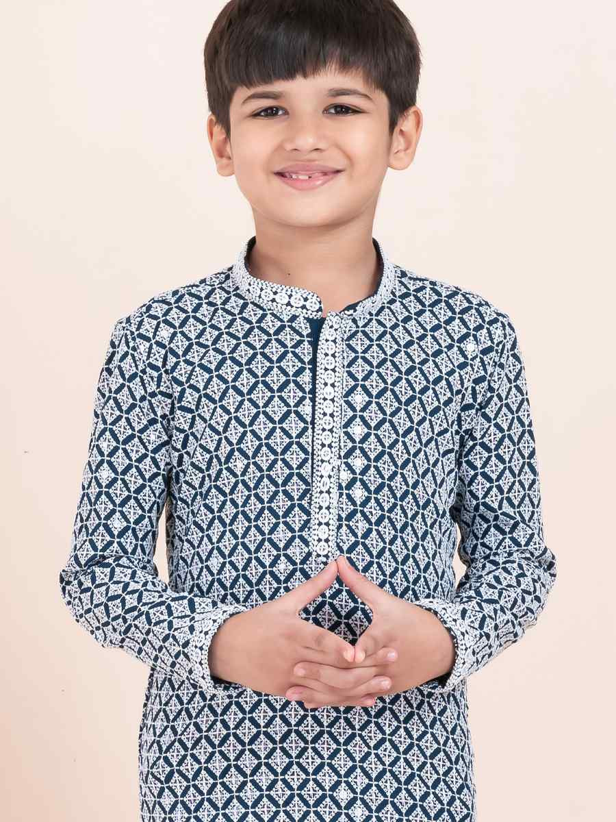 Multi Rayon Embroidered Festival Traditional Kurta Pyjama Boys Wear