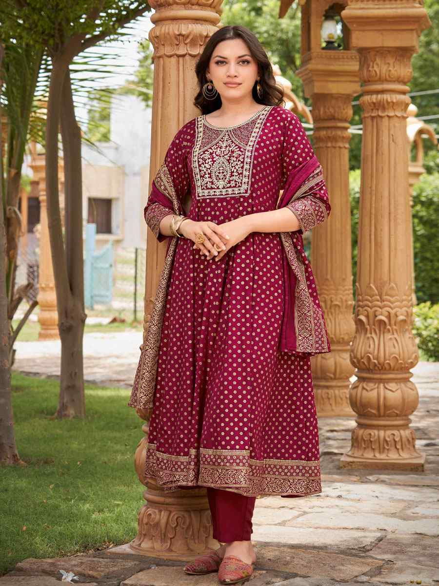 Multi Rayon Embroidery Party Wedding Festival Casual Ready Anarkali Salwar Kameez