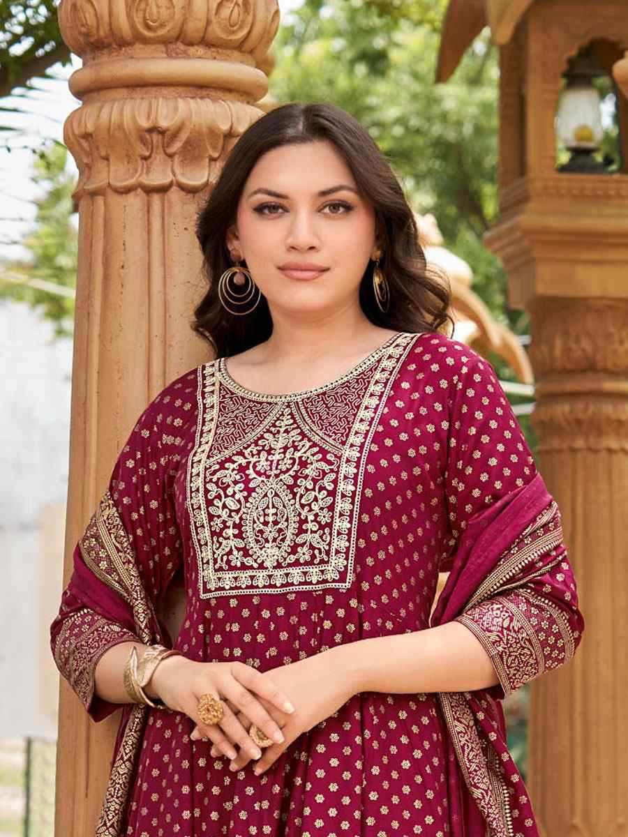Multi Rayon Embroidery Party Wedding Festival Casual Ready Anarkali Salwar Kameez