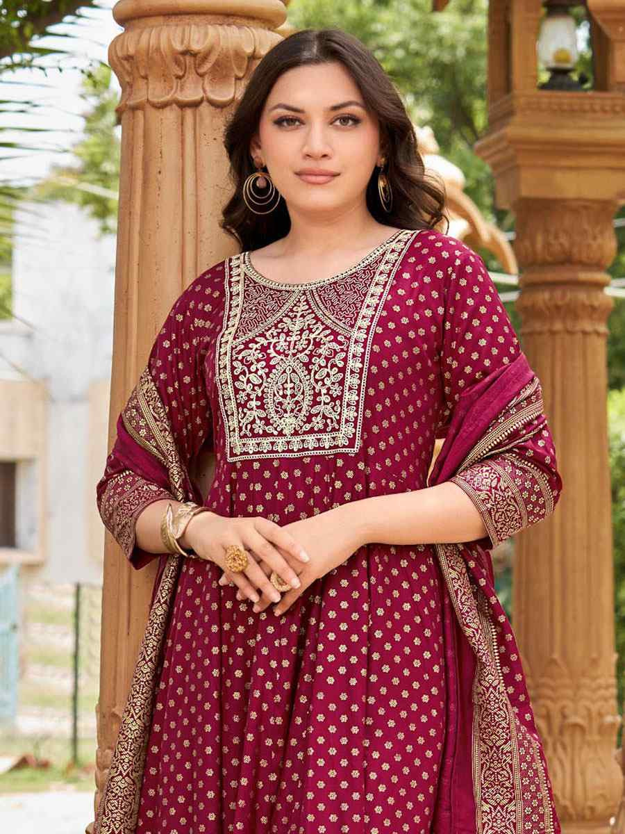 Multi Rayon Embroidery Party Wedding Festival Casual Ready Anarkali Salwar Kameez