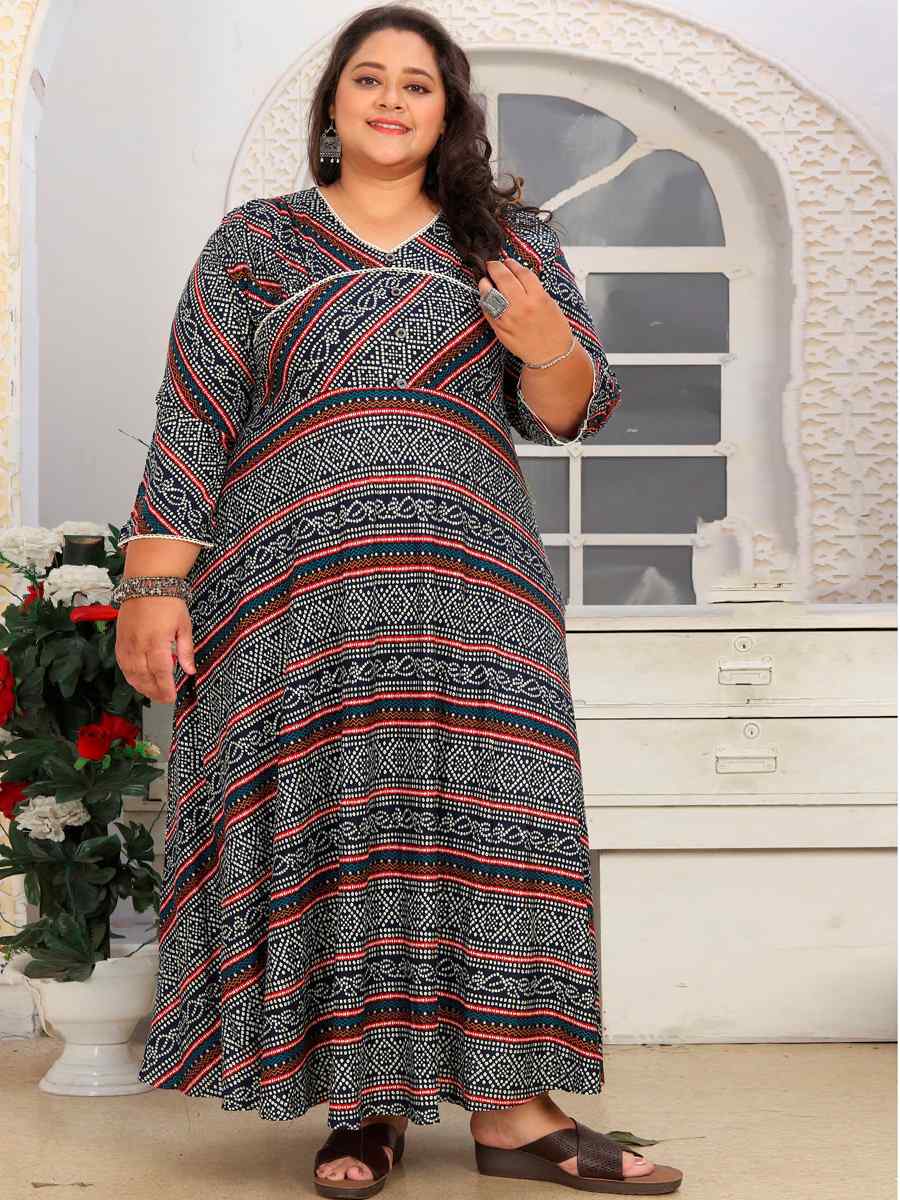 Multi Rayon Printed Festival Casual Gown