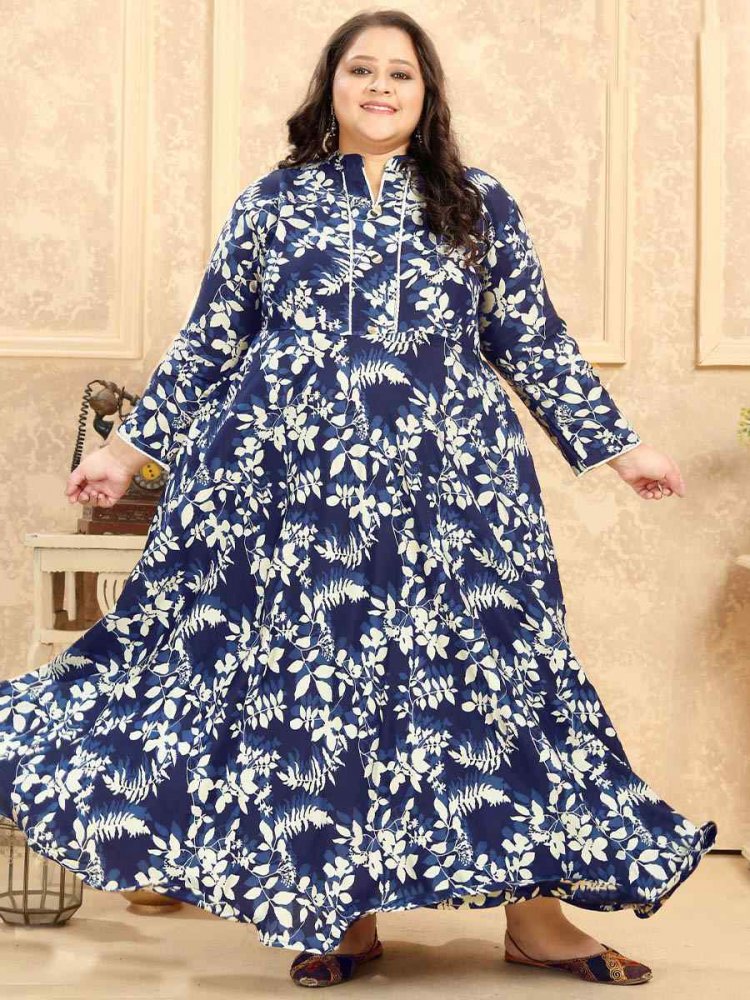 Buy Rayon Floral Print Gown With Koti