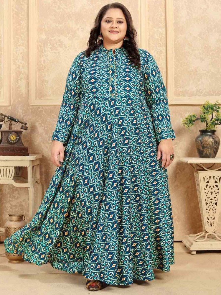 indian handmade rayon printed anarkali dress, women's middi gown, designer  gown | eBay