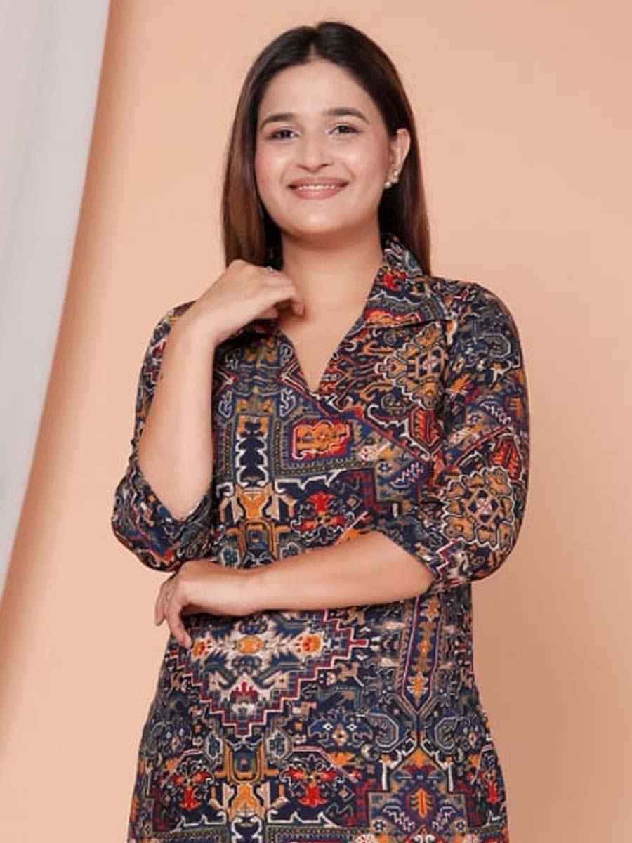 Multi Rayon Printed Festival Casual Kurti Bottom Women Wear