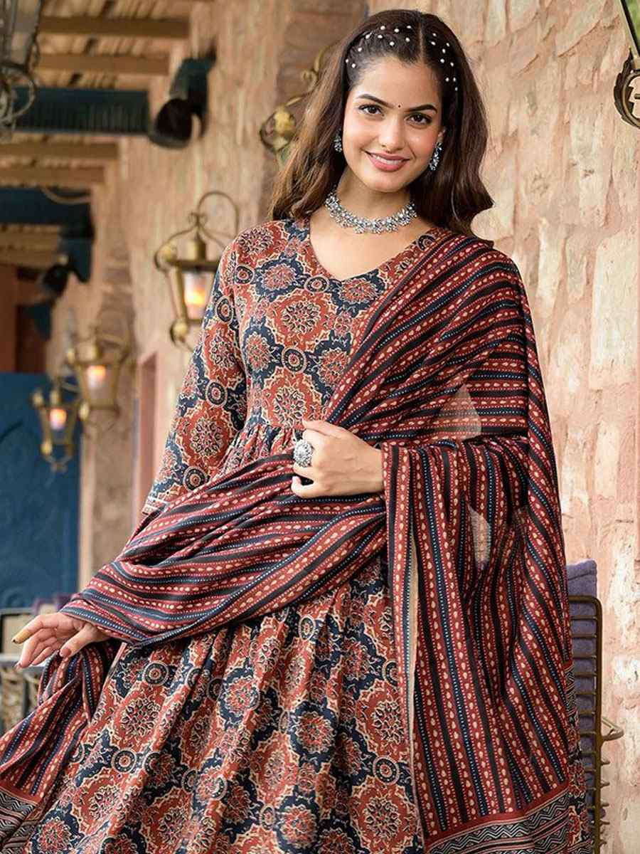 Multi Rayon Printed Party Wedding Festival Casual Ready Anarkali Pant Salwar Kameez