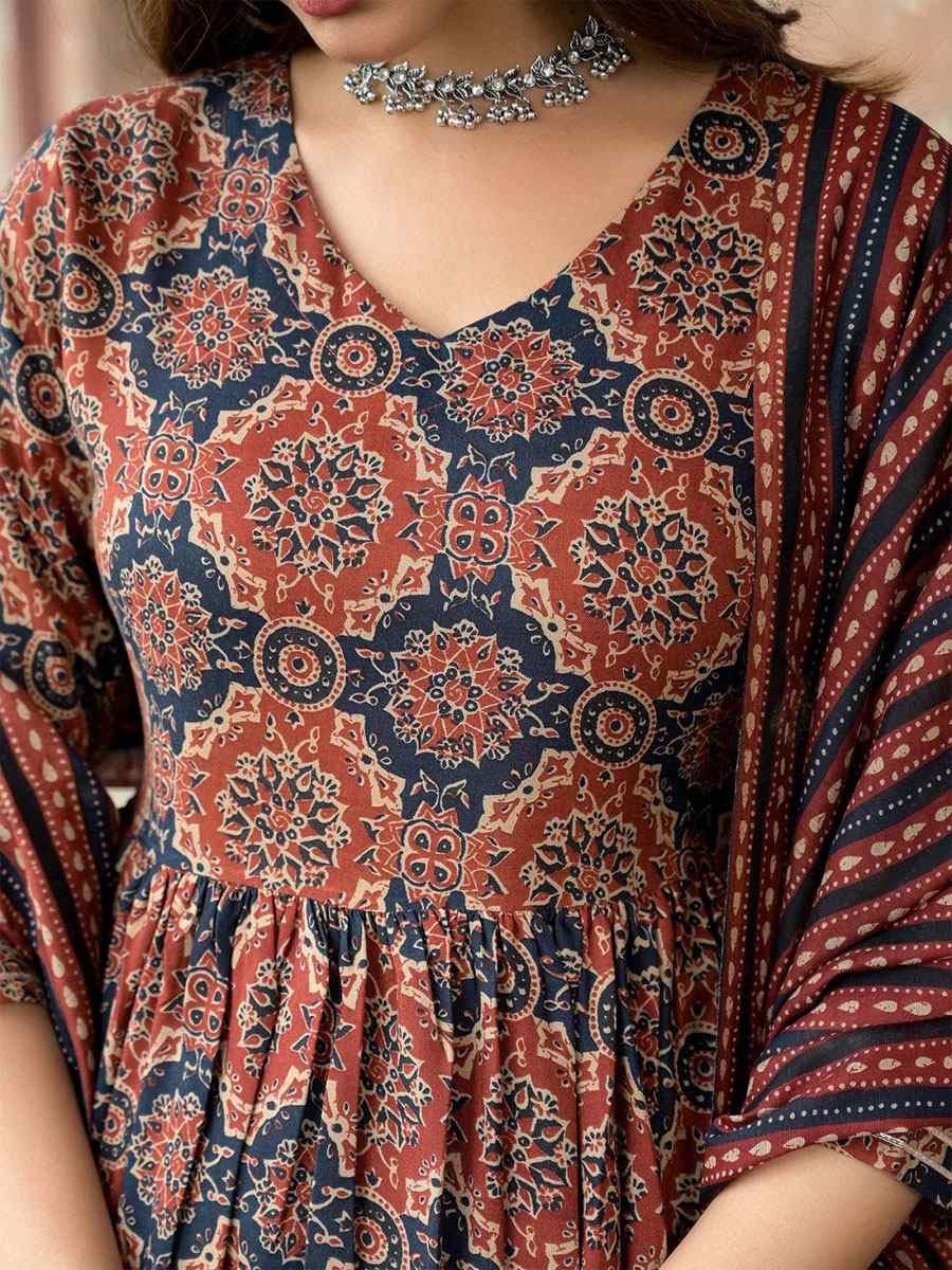 Multi Rayon Printed Party Wedding Festival Casual Ready Anarkali Pant Salwar Kameez