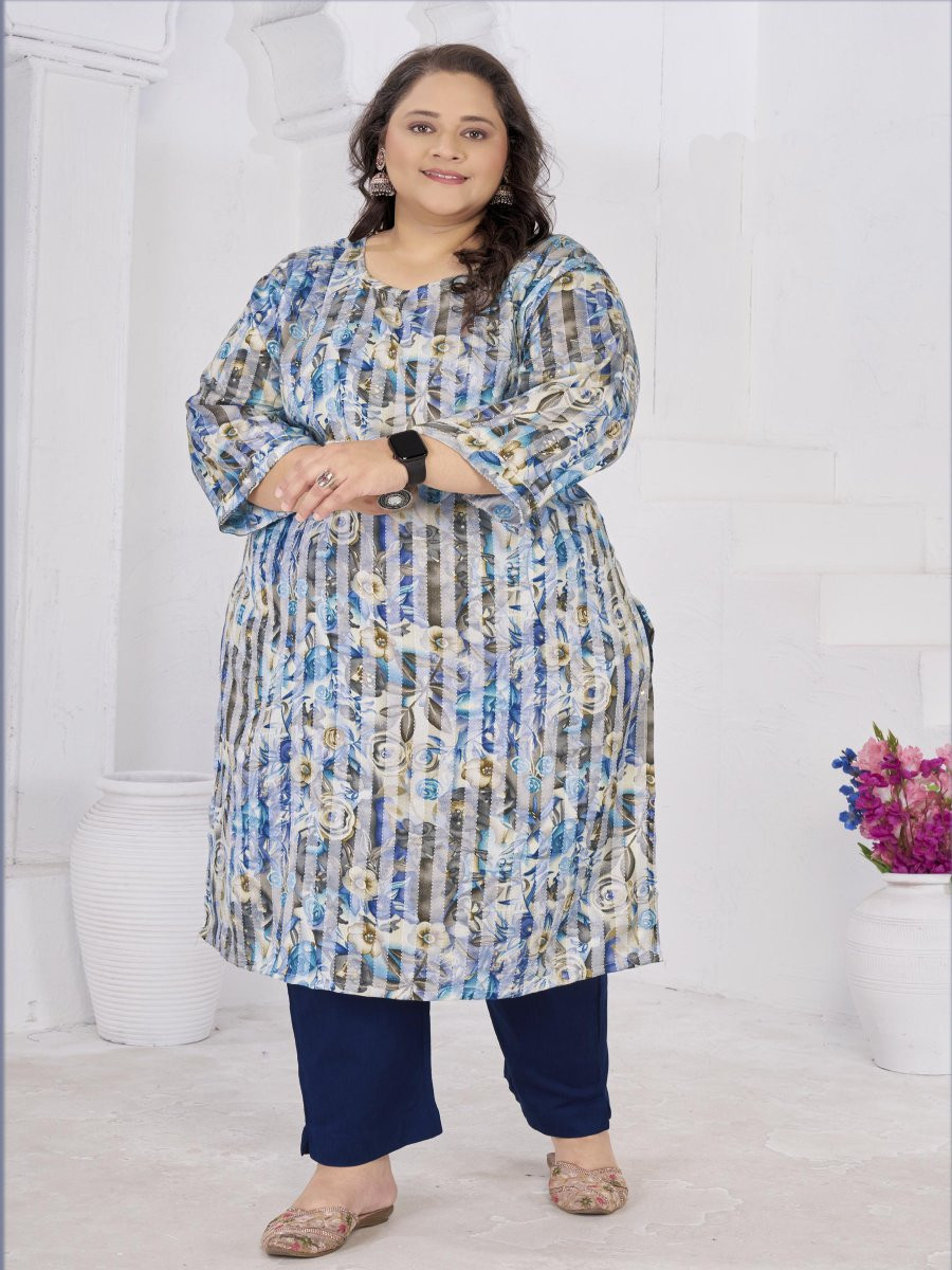 Multi Rayon Slub Handwork Printed Wedding Party Festival Casual Ready Kurti Women Wear