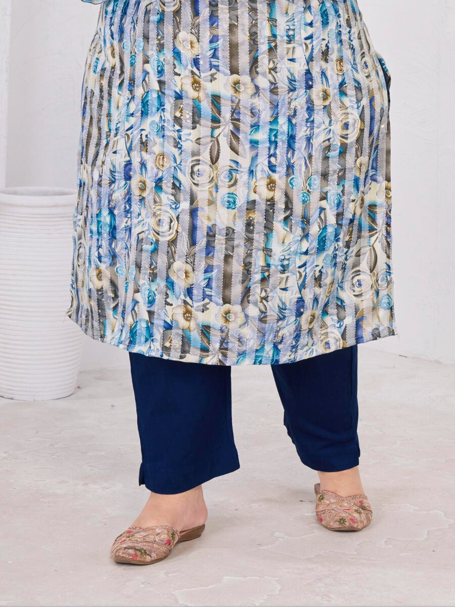 Multi Rayon Slub Handwork Printed Wedding Party Festival Casual Ready Kurti Women Wear