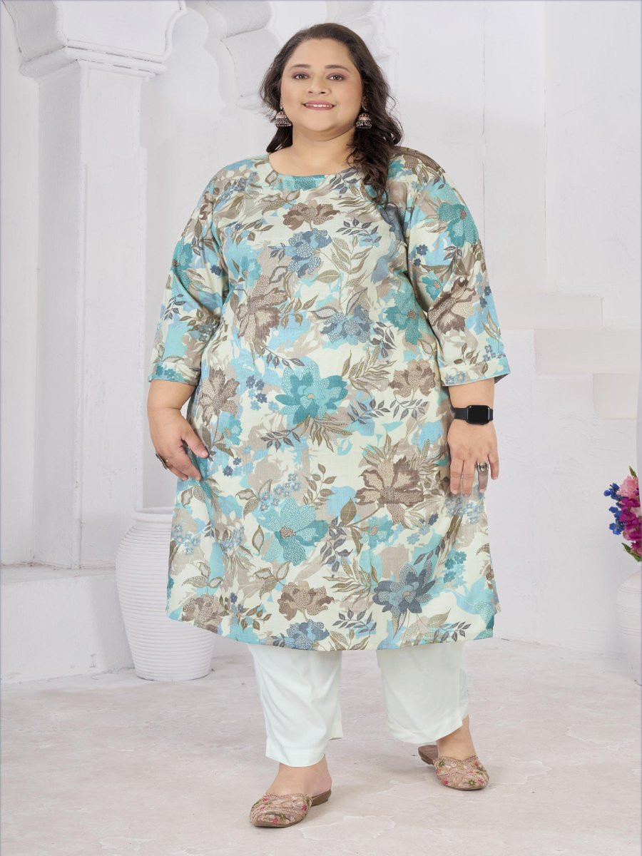 Multi Rayon Slub Handwork Printed Wedding Party Festival Casual Ready Kurti Women Wear