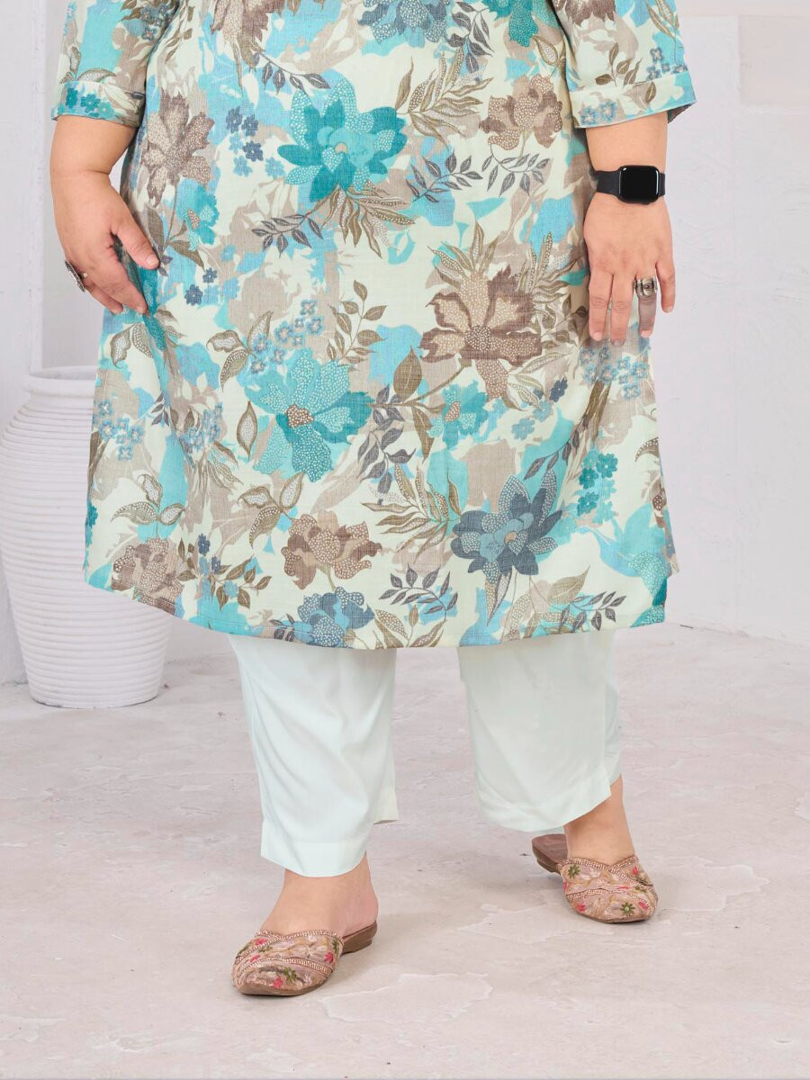 Multi Rayon Slub Handwork Printed Wedding Party Festival Casual Ready Kurti Women Wear