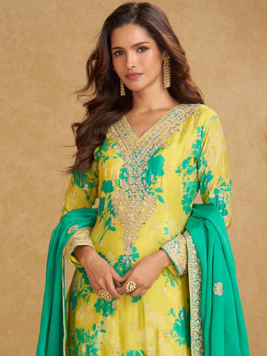 Multi Real Chinon Embroidery Party Wedding Festival Casual Ready Palazzo Pant Salwar Kameez