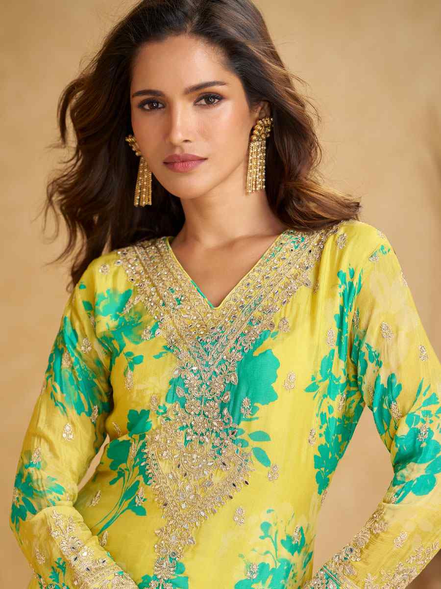 Multi Real Chinon Embroidery Party Wedding Festival Casual Ready Palazzo Pant Salwar Kameez