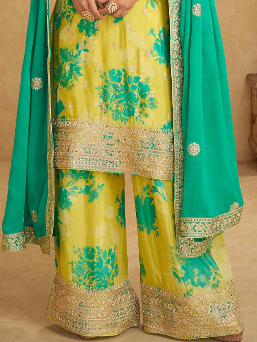 Multi Real Chinon Embroidery Party Wedding Festival Casual Ready Palazzo Pant Salwar Kameez