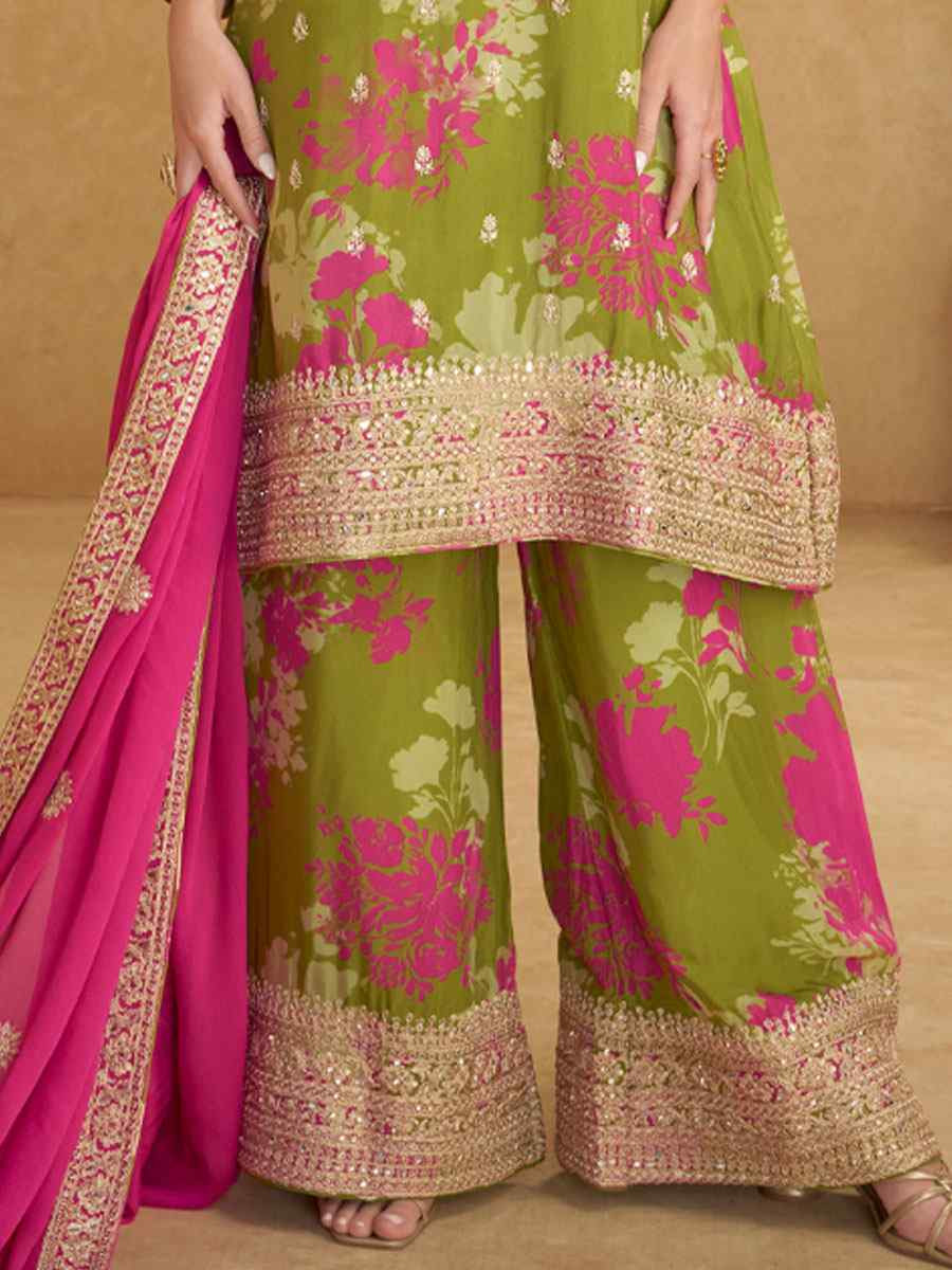 Multi Real Chinon Embroidery Party Wedding Festival Casual Ready Palazzo Pant Salwar Kameez