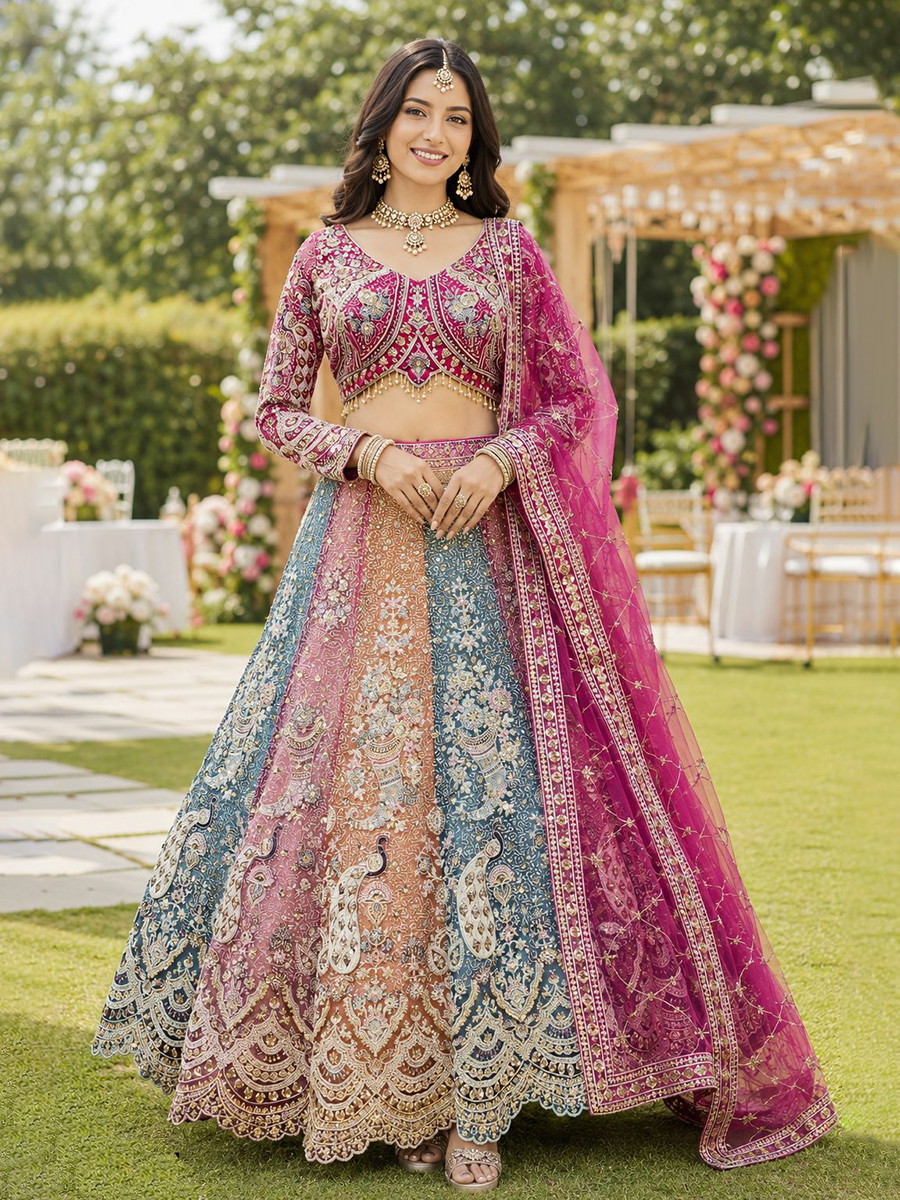 Multi Real Premium Net Embroidery Wedding Reception Festival Ready Heavy Border Lehenga Choli