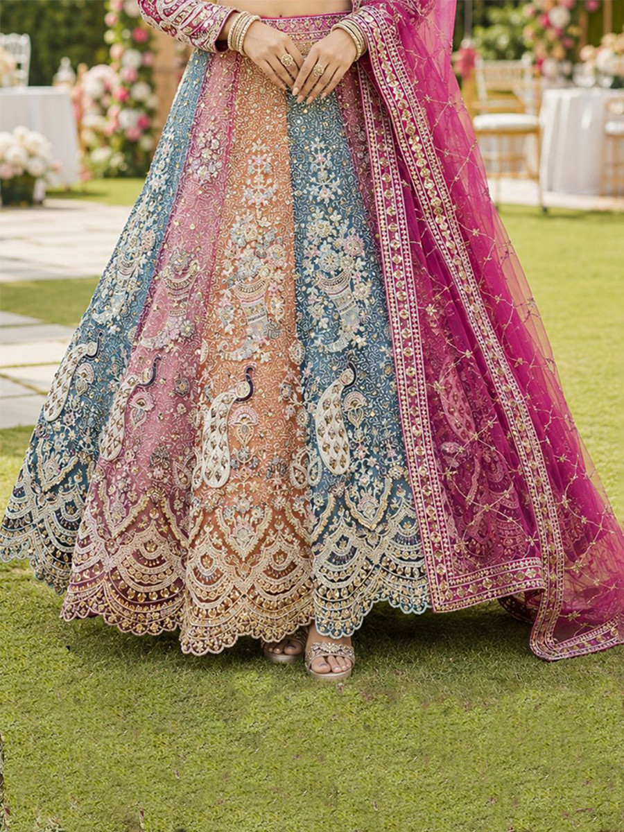 Multi Real Premium Net Embroidery Wedding Reception Festival Ready Heavy Border Lehenga Choli