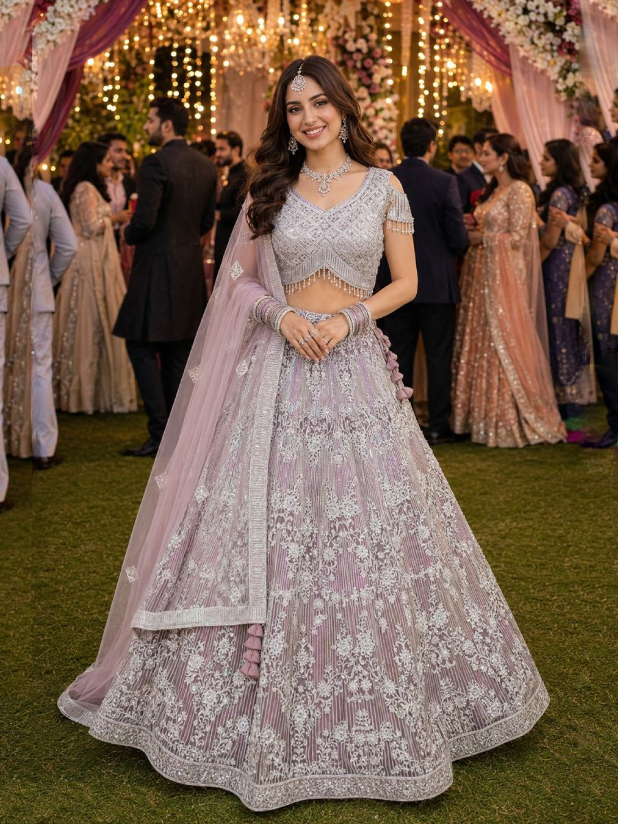 Multi Real Premium Net Embroidery Wedding Reception Festival Ready Heavy Border Lehenga Choli