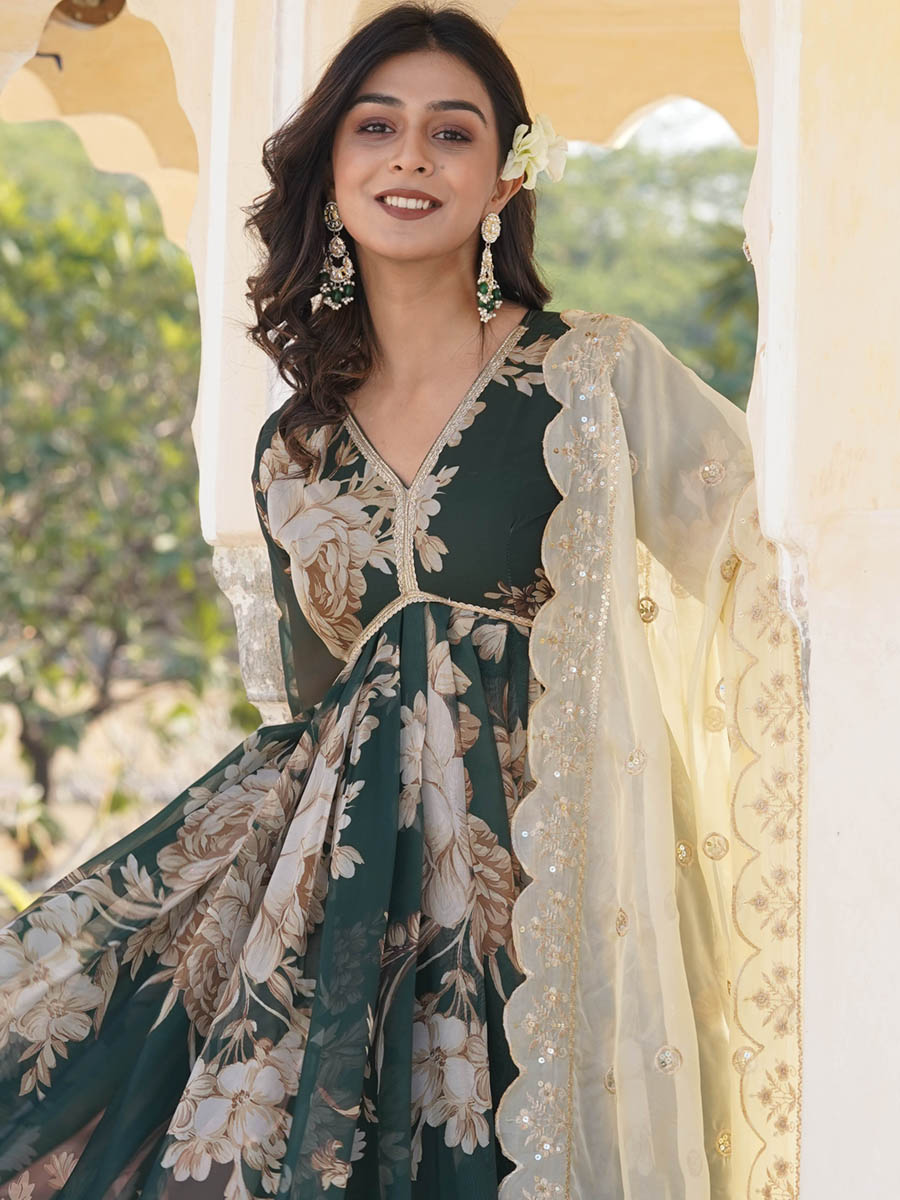 Multi Russian Silk Embroidered Festival Party Gown
