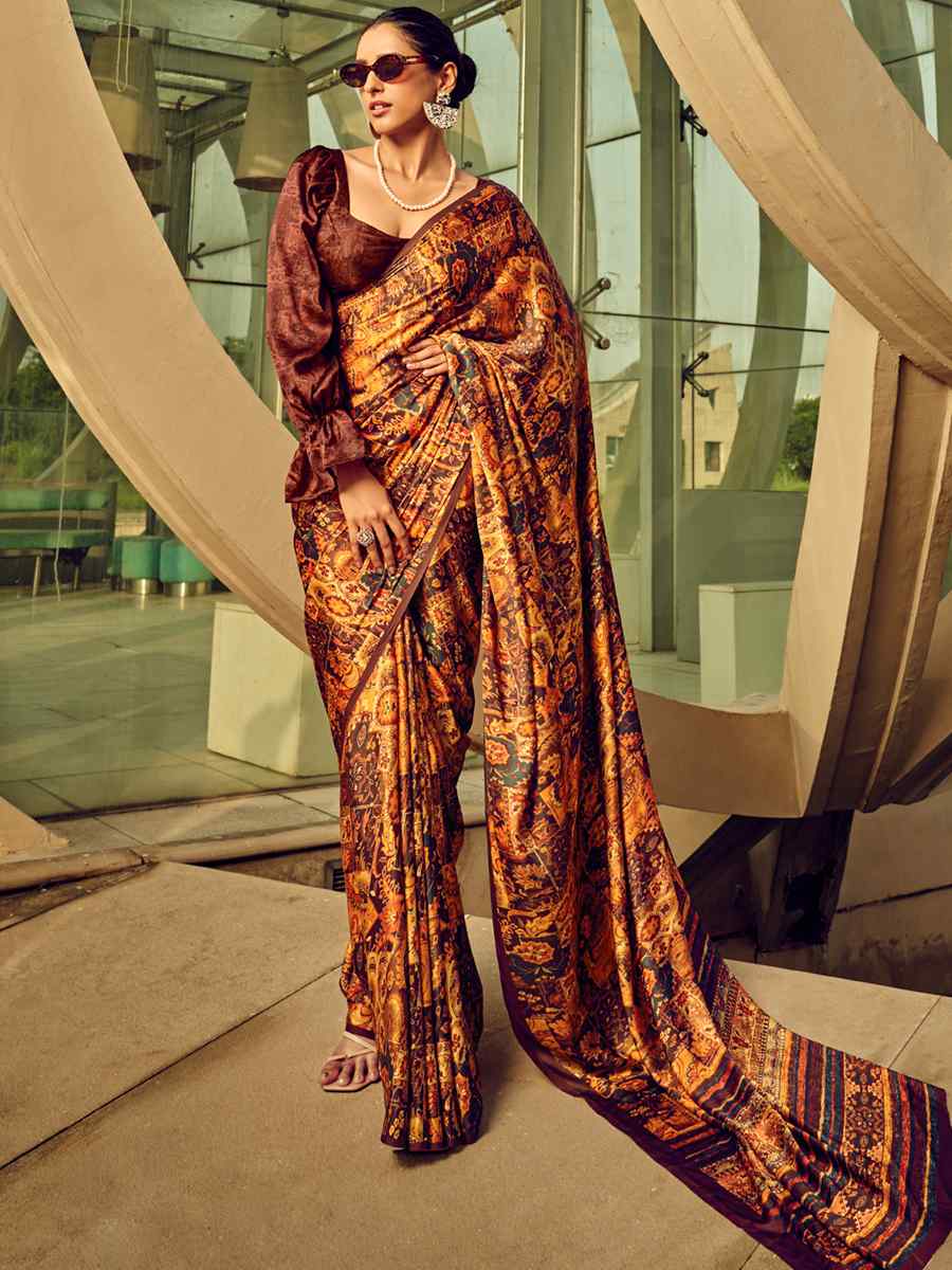 Multi Satin Crepe Printed Casual Festival Contemporary Saree