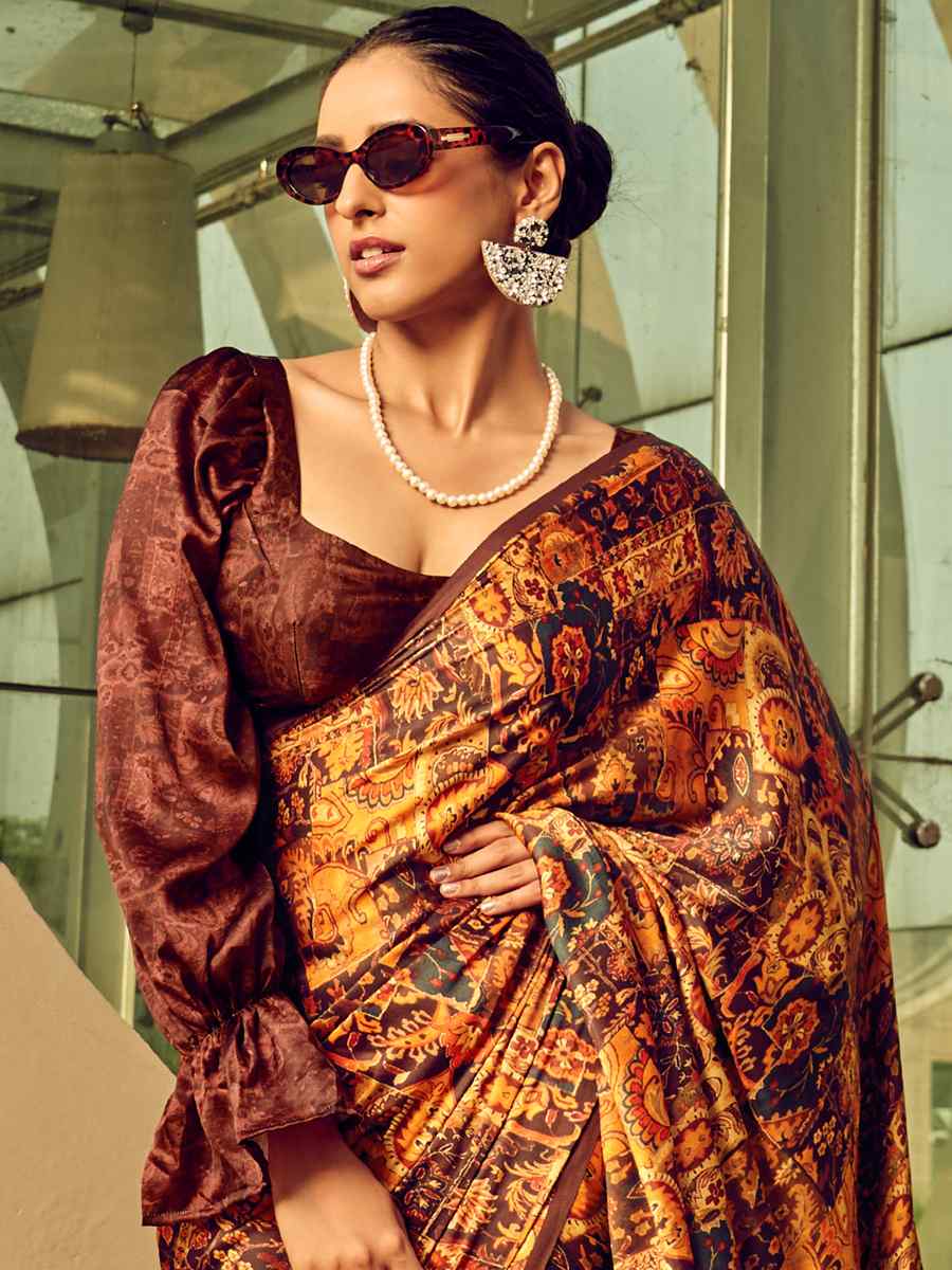 Multi Satin Crepe Printed Casual Festival Contemporary Saree