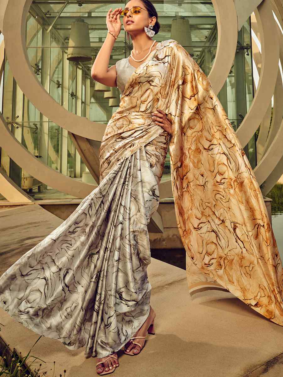 Multi Satin Crepe Printed Casual Festival Contemporary Saree