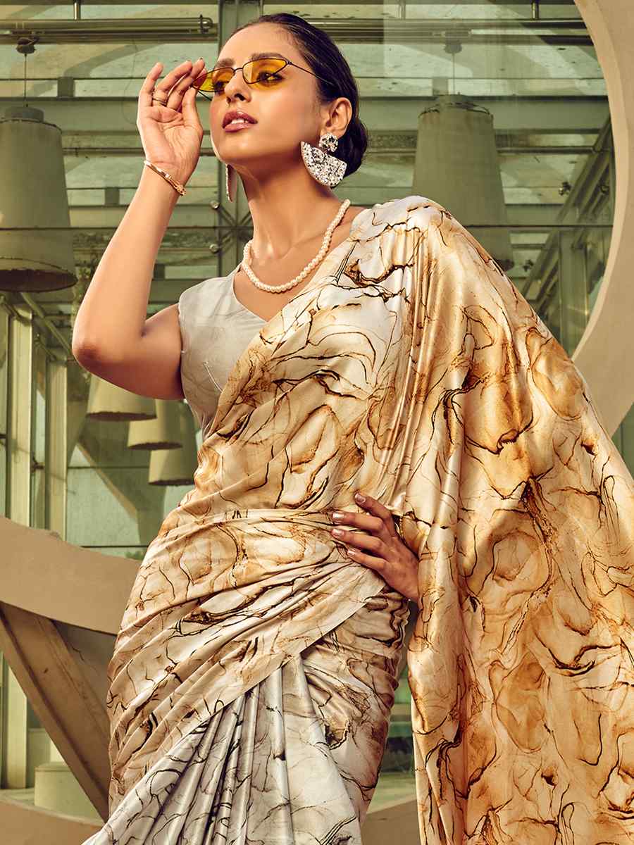 Multi Satin Crepe Printed Casual Festival Contemporary Saree