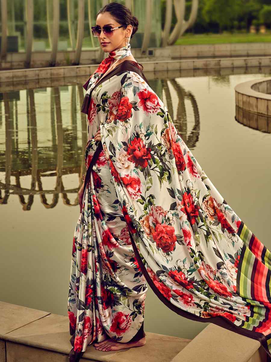 Multi Satin Crepe Printed Casual Festival Contemporary Saree