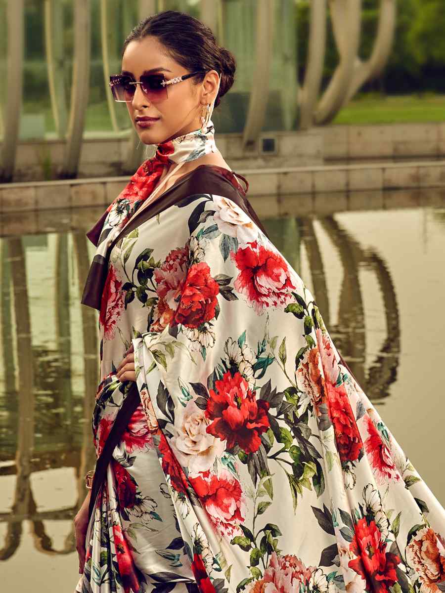 Multi Satin Crepe Printed Casual Festival Contemporary Saree